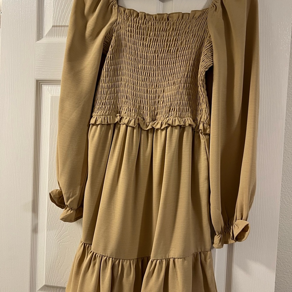 Painted Threads Tan Smocked Puff Sleeve Sundress
